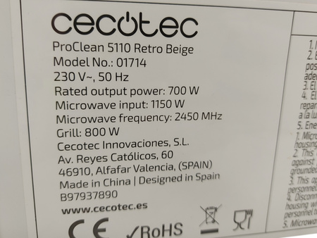 Kuchenka mikrofalowa Cecotec ProClean 5110 Retro Beige 20 L 700 W