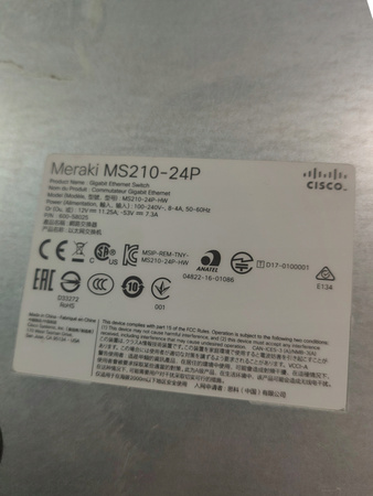 Switch Meraki MS210-24P 24x1GbE PoE+ 370W 4xSFP Stack 128Gbps L2 Cloud