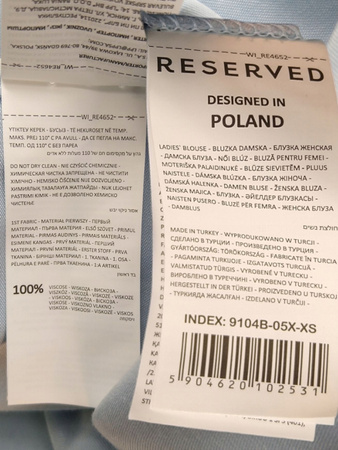 BLUZKA DAMSKA RESERVED ROZMIAR XS NIEBIESKA