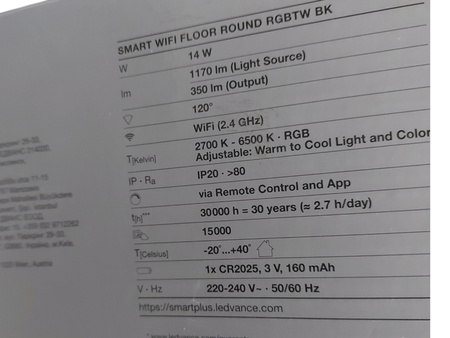 Lampa stojąca SMART Wi-Fi FLOOR ROUND LED 14W z pilotem Black 140cm RGB +TW