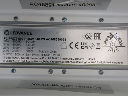 Panel LED LEDVANCE PROTECT 600 PS 36W 5040lm 4000K IP54