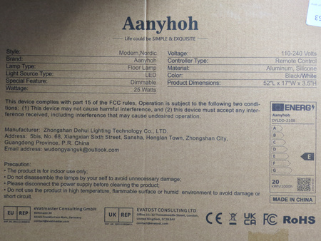 Lampa podłogowa LED Aanyhoh Modern 25W ściemniana z pilotem