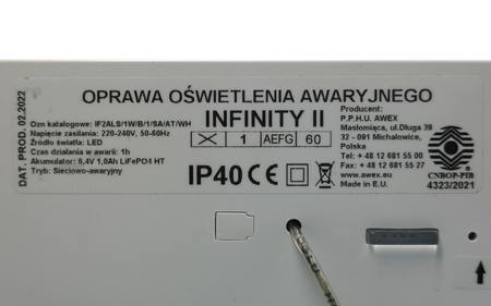 Oprawa awaryjna INFINITY II AL LED 1W 1h dwuzadaniowa AT biała IP40