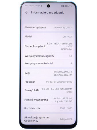 Smartfon HONOR 90 Lite CRT-NX1 8/256GB 6.7 LCD 100MP 4500mAh