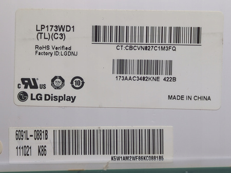 Matryca LG LP173WD1(TL)(C3) 17,3" 40pin 1600x900px Błyszcząca