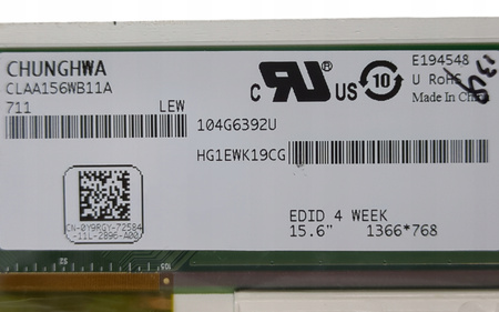 Matryca Chunghwa CLAA156WB11A 15,6" 1366x768px 40pin Błyszcząca