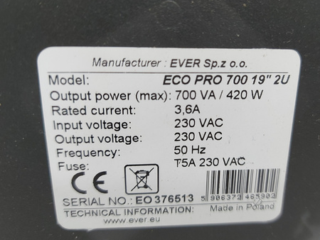 Zasilacz awaryjny UPS EVER ECO PRO 700 420W 19'' 2U RACK 4x C13