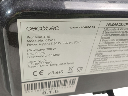 Kuchenka mikrofalowa Cecotec ProClean 3110 800W 20 litrów