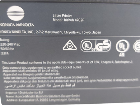 Drukarka laserowa Konica Minolta Bizhub 4702P Przebieg 218653 strony