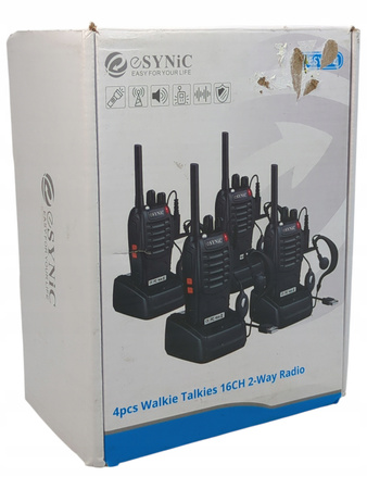 Zestaw 4x Krótkofalówki Walkie Talkie eSynic 16-kanałowe Akumulatorowe