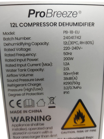 OSUSZACZ POWIETRZA PRO BREEZE 12L 3 TRYBY PB-18-EU BIAŁY