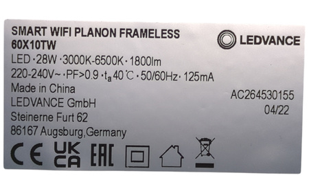 Panel LED Ledvance SMART+ WiFi PLANON FRAMELESS 28W 600x100 mm