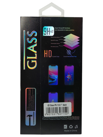 Szkło hartowane 6D Glass iPhone 15 6.1 czarne 9H
