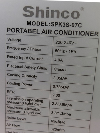 Klimatyzator MOBILNY SHINCO 7000BTU 3W1 osuszacz wentylator 2,1 kW