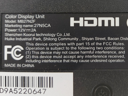 Monitor Koorui MB27N2F (27N5CA) 27" 1920 x 1080 LED