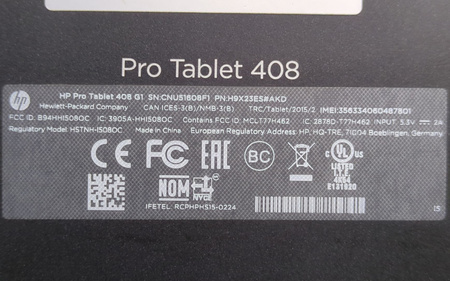 Tablet HP Pro 408 G1 Intel Atom Z3736F 2/32GB 8"