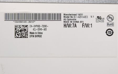 Matryca AUO B140XW03 14" 1366x768px; 40pin; MATOWA