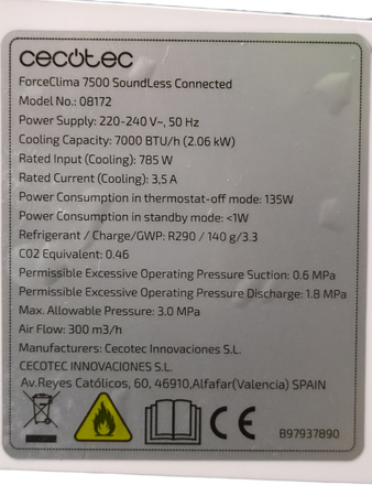 PRZENOŚNY KLIMATYZATOR CECOTEC 08172 FORCECLIMA 7500 SOUNDLESS CONNECTED