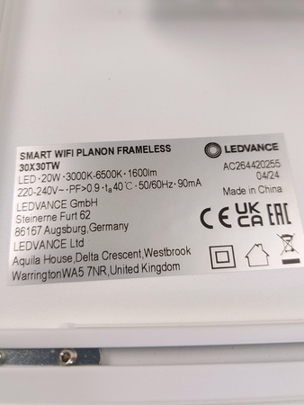 Panel sufitowy LED Plafon 20W CCT SMART+ WiFi 30x30cm Ledvance