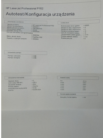 Drukarka laserowa HP P1102 mono Przebieg 62805 stron