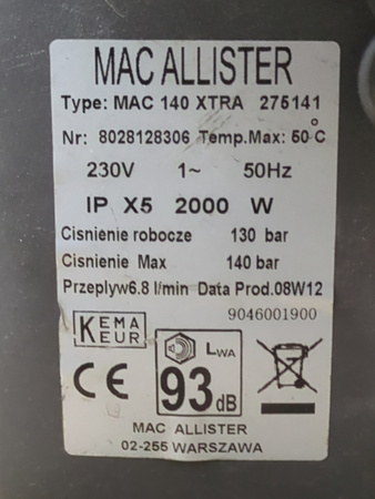 Myjka ciśnieniowa MacAllister MAC140 XTRA