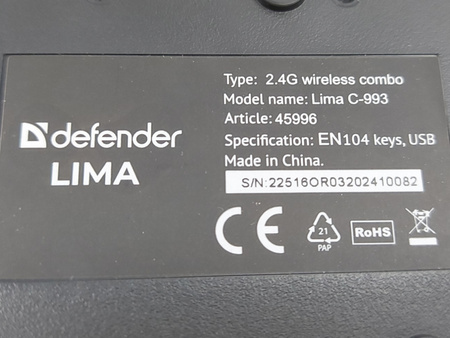 Zestaw bezprzewodowy klawiatura + myszka Defender LIMA C-993