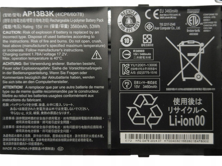 Bateria do laptopa ACER AP13B3K żywotność 97%, cykli 88
