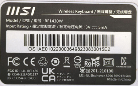 Klawiatura bezprzewodowa MSI RF1430W Biała