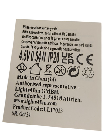 Lampka nocna LAMPKA DLA DZIECI Lights4fun LL17013 26lm 3000K DIODY LED