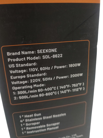 Opalarka SEEKONE SDL-8622 2000 W regulacja temperatury 60-600°C