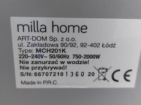 Grzejnik konwektorowy MILLA HOME MCH201K 2000 W Czarny