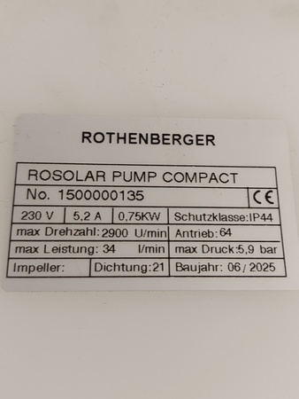 Pompa Rothenberger ROSOLAR PUMP 1500000135 do systemów solarnych 750 W 30 l/min