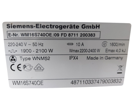 Pralka Siemens WM16S740OE 60 cm 8kg 1600 obr./min A+