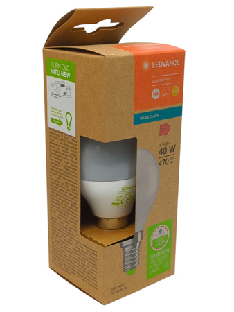 Żarówka LED Classic P40 4,9W=40W 470lm 2700K E14 Ledvance