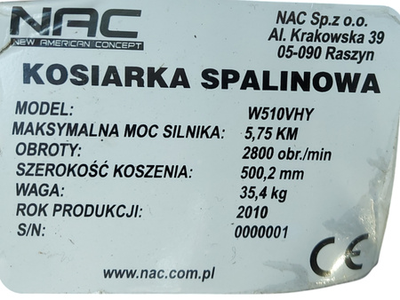 Kosiarka spalinowa NAC W510VHY 5,75KM 50cm napęd 4in1