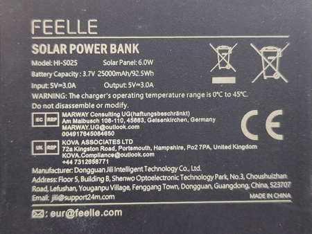 Powerbank Solarny FEELLE HI-S025 25000 mAh