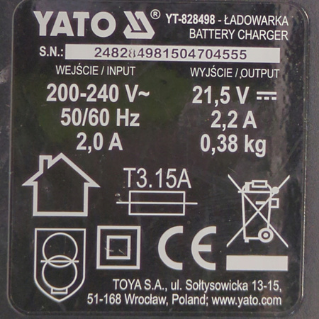 Ładowarka Yato YT-828498 18V 2,2A Li-Ion inteligentna systemowa