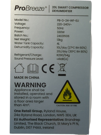 Osuszacz powietrza ProBreeze PB-D-24-WF-EU 12 l/24h 200 W do 45 m²