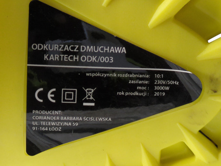 Dmuchawa do liści Odkurzacz na kółkach KARTECH ODK/003 sieciowa 3000W 10:1