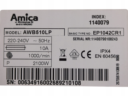 Pralka Amica AWB510LP 5kg 1000 obr./min