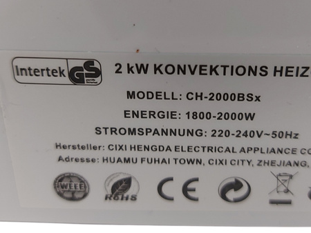 Grzejnik elektryczny konwektorowy PROUS 2000 W biały CH-2000BSx