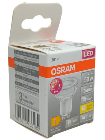 Żarówka LED GU10 DIM 3,7W=50W 2700K 350lm 90° ciepła ściemnialna OSRAM