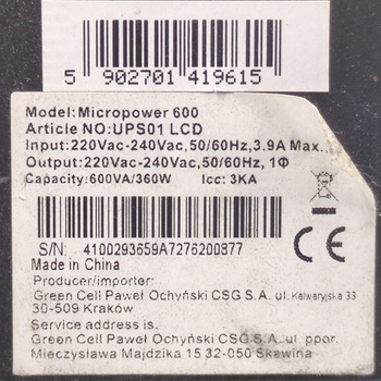 ZASILACZ UPS Green Cell 600VA 360W Power Proof (UPS01LCD)