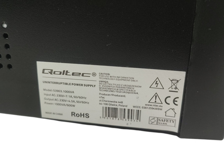 Zasilacz awaryjny UPS Qoltec 53903 1000VA 600W