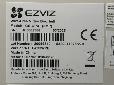 Dzwonek wideo EZVIZ CS-CP3 3MP 2K akumulator 5000mAh WiFi