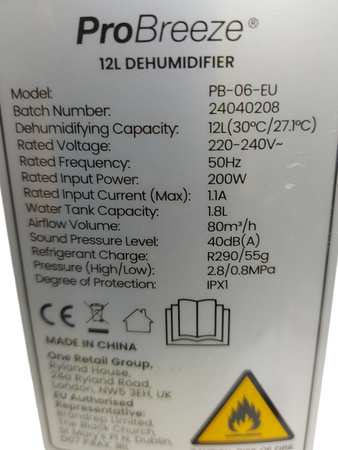 OSUSZACZ POWIETRZA PROBREEZE PB06EU 200 W 12 l/24h