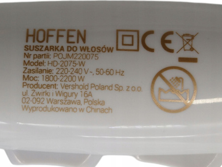 Suszarka do włosów HOFFEN HD-2075-W