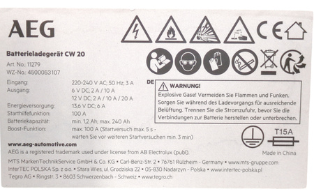Prostownik Samochodowy z Rozruchem 6V/12V AEG CW20