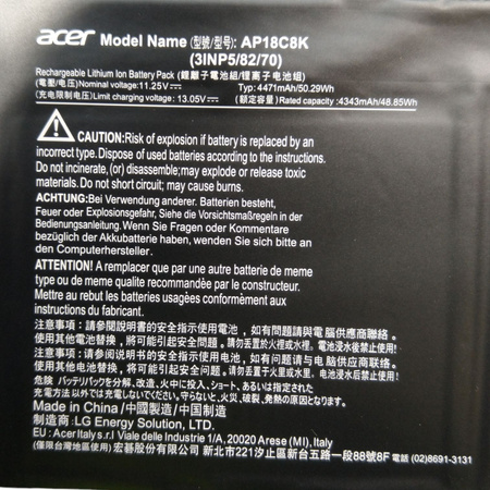 Bateria AP18C8K do laptopa Acer