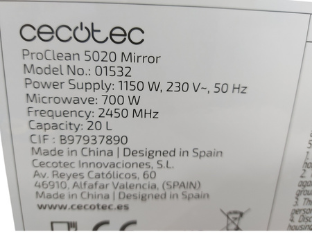 KUCHENKA MIKROFALOWA WOLNOSTOJĄCA MIKROFALA CECETOC 01532 MIRROR 700W 20L